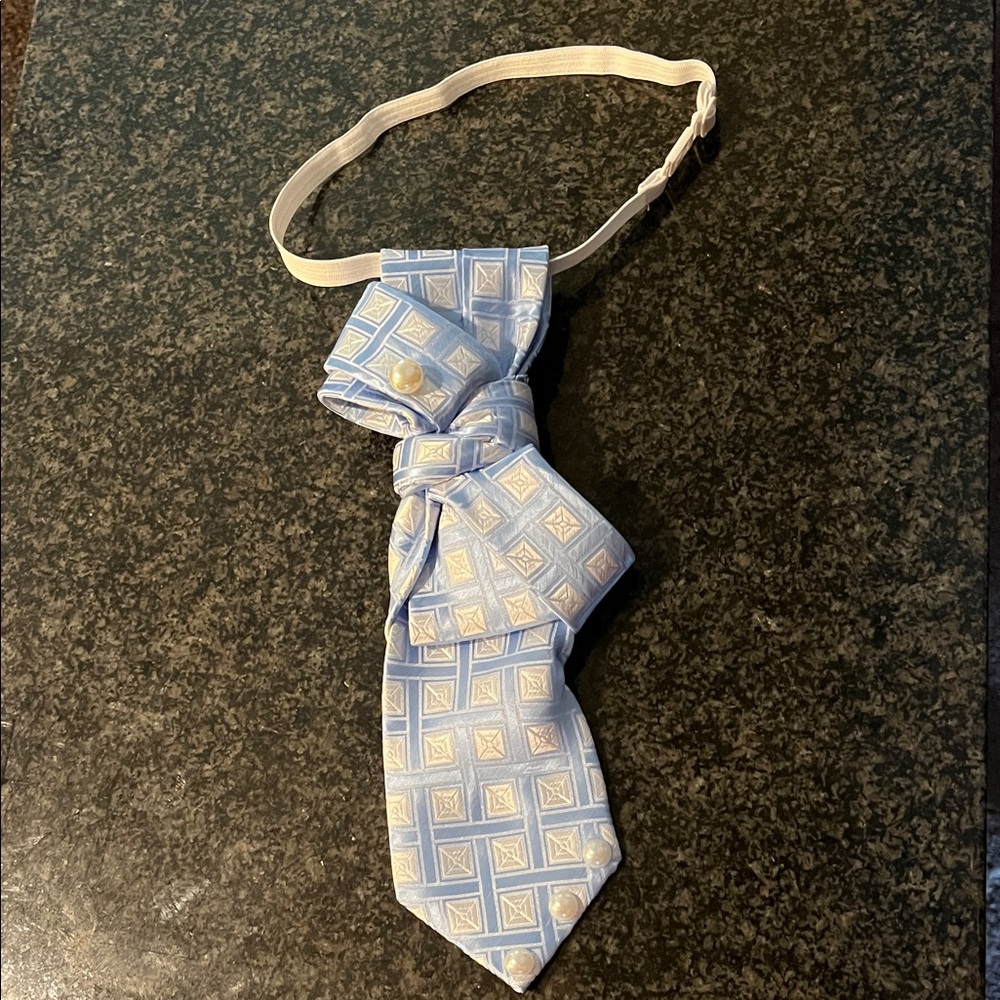 Stylish Light Blue Up-cycled Geometric Pattern Tie